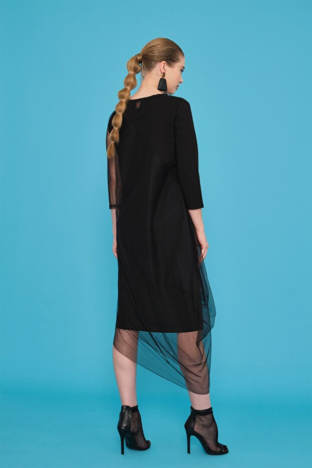 Tül Detaylı Elbise - 3