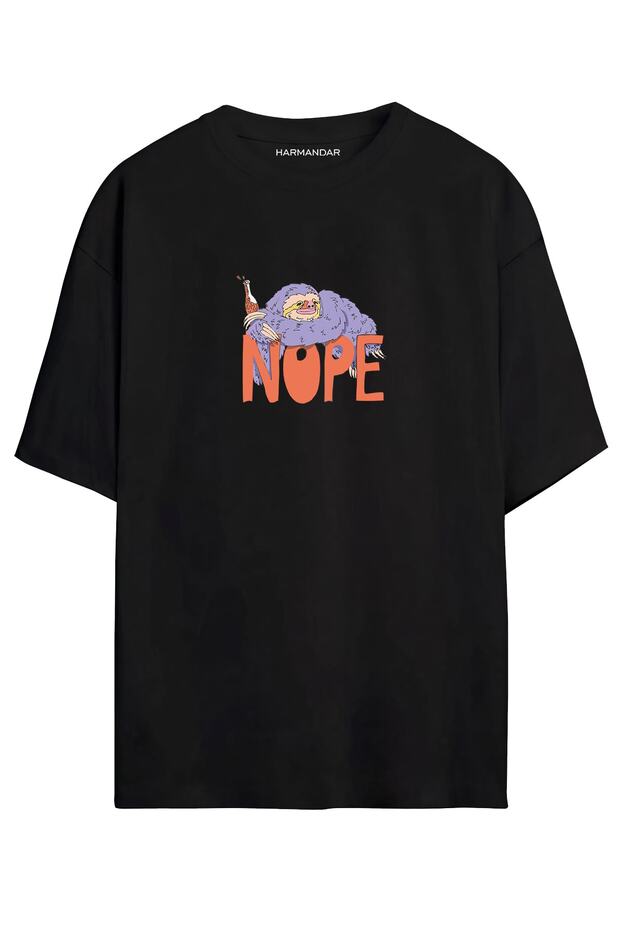 Nope Sloth Unisex Black - White Oversize T-shirt