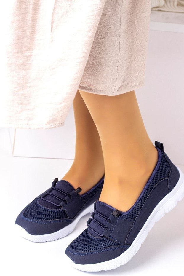 Women's Navy Blue Flexible Faylon Sole Full Orthopedic Comfortable Sports Ballerina Shoes Ser-041