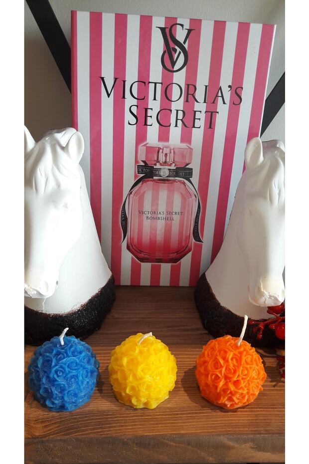 Iv Candles 3'lü Mavi Sarı Turuncu Çiçek Mum - 2