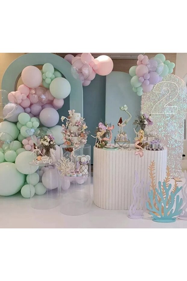 Mint Lilac Pink Macaron Balloon Chain Set 100 Pieces Balloon Pump and Chain