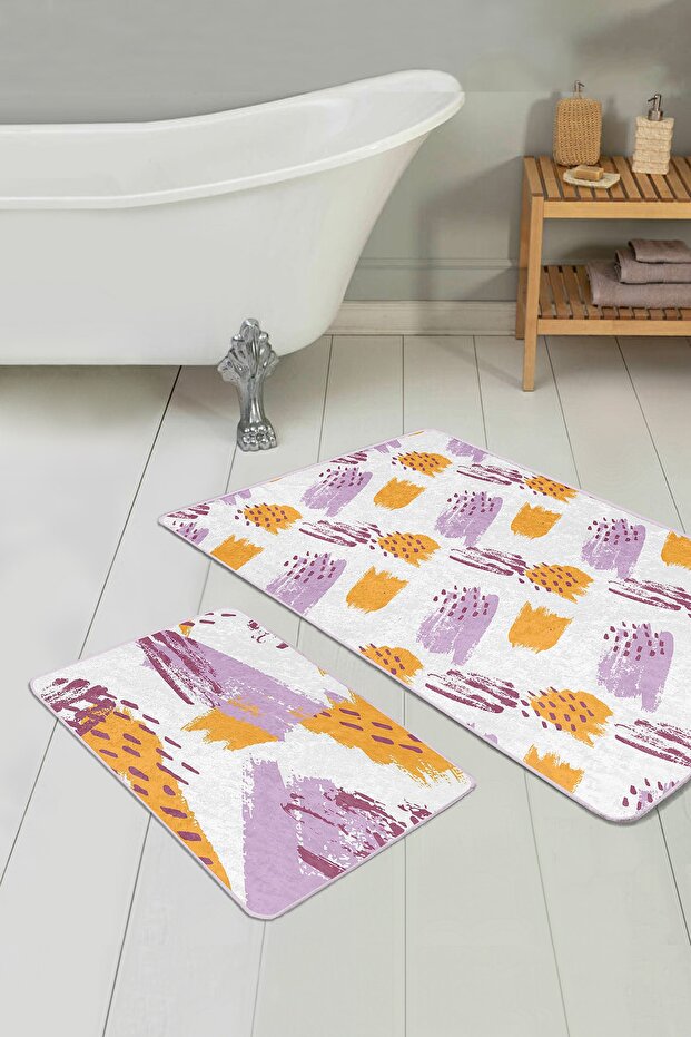 Colorful Brush Bumps Special Design 2-Piece Non-Slip Base Bathroom & Kitchen Mat Set