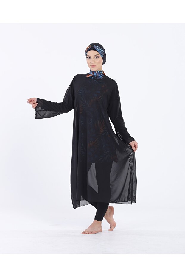 Women's Hijab Swimsuit Long Sleeve Pareo Black