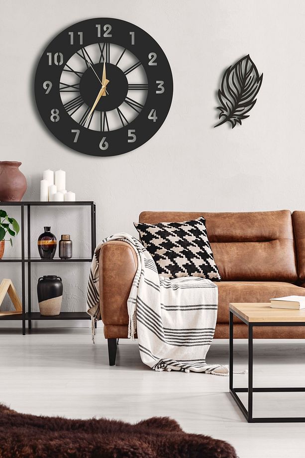 Dekoratif Duvar Saati 50x50cm + Yapraklı Tablo - 1