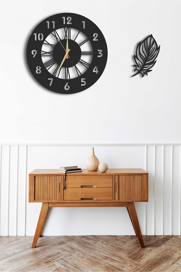 Dekoratif Duvar Saati 50x50cm + Yapraklı Tablo - 3