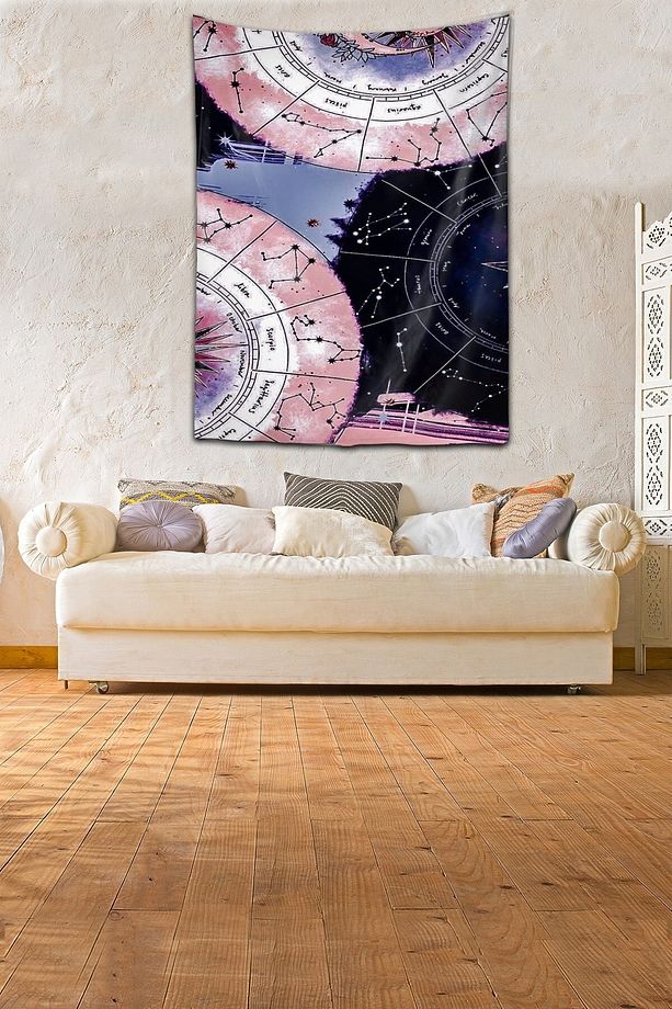 Yıkanabilir Leke Tutmaz Mikropetek Kumaş Astroloji Burç Desen Duvar Örtüsü Duvar Halısı Tapestry - 3