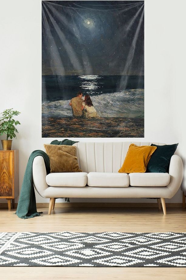 Yakamozda Oturan Çift Leke Tutmaz Kadife Dokulu Kumaş Duvar Örtüsü Duvar Halısı Tapestry - 1