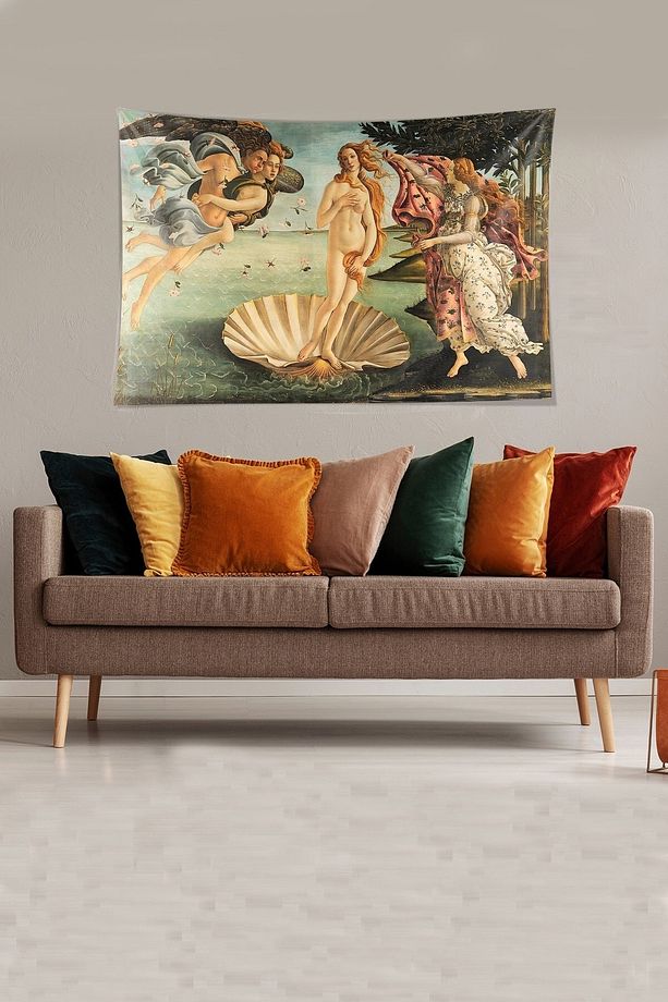 Antik Yunan Mitolojik Tablo Leke Tutmaz Kadife Dokulu Kumaş Duvar Örtüsü Duvar Halısı Tapestry - 2
