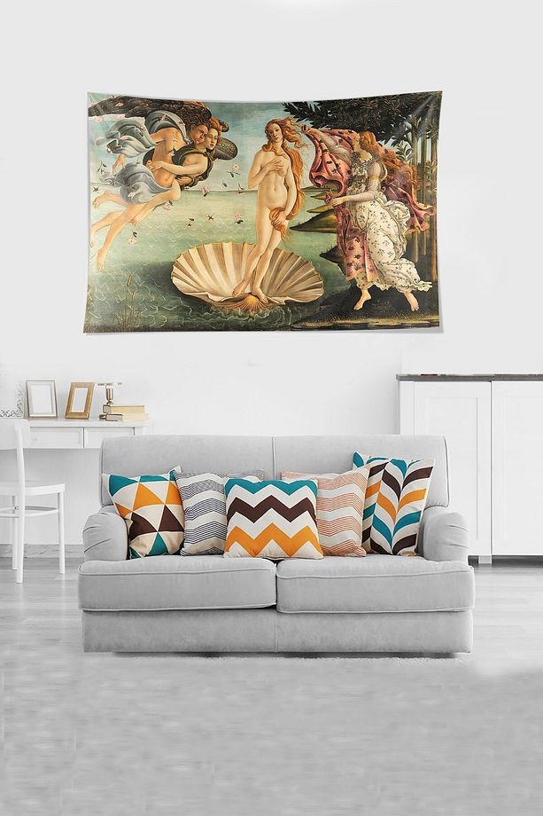 Antik Yunan Mitolojik Tablo Leke Tutmaz Kadife Dokulu Kumaş Duvar Örtüsü Duvar Halısı Tapestry - 5