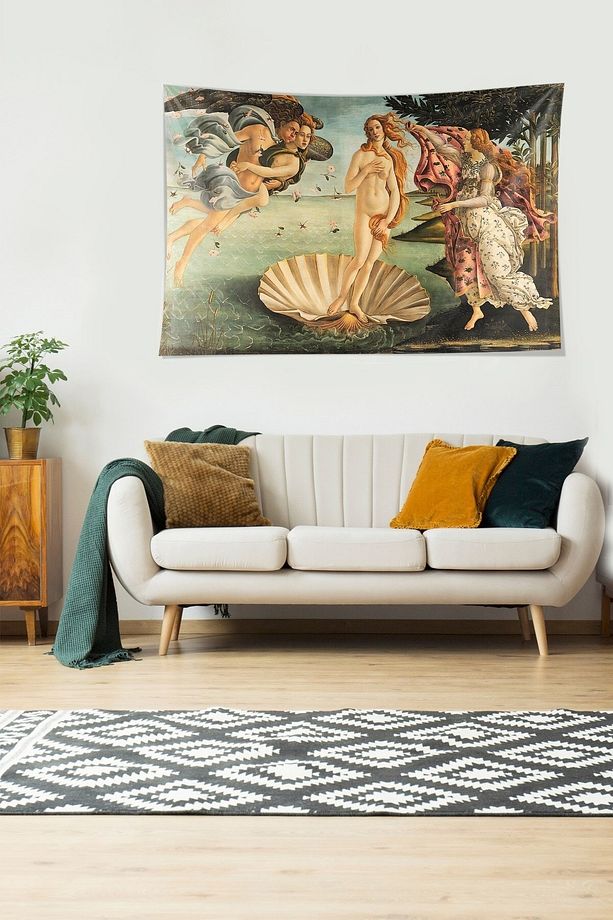 Antik Yunan Mitolojik Tablo Leke Tutmaz Kadife Dokulu Kumaş Duvar Örtüsü Duvar Halısı Tapestry - 7