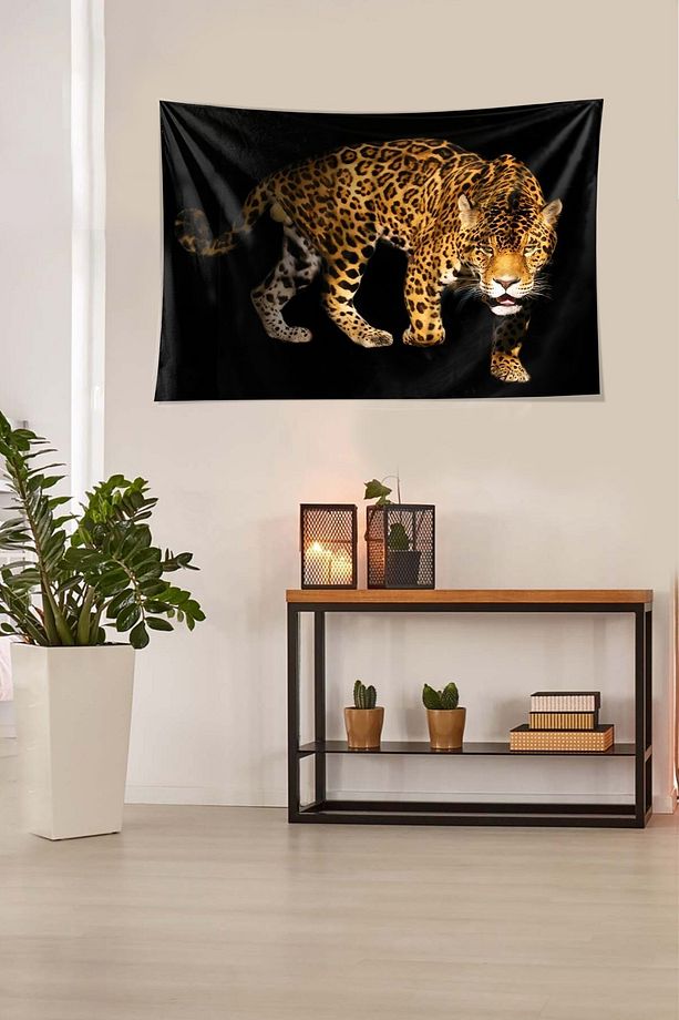 Leopar Desen Leke Tutmaz Kadife Dokulu Kumaş Duvar Örtüsü Duvar Halısı Tapestry - 2