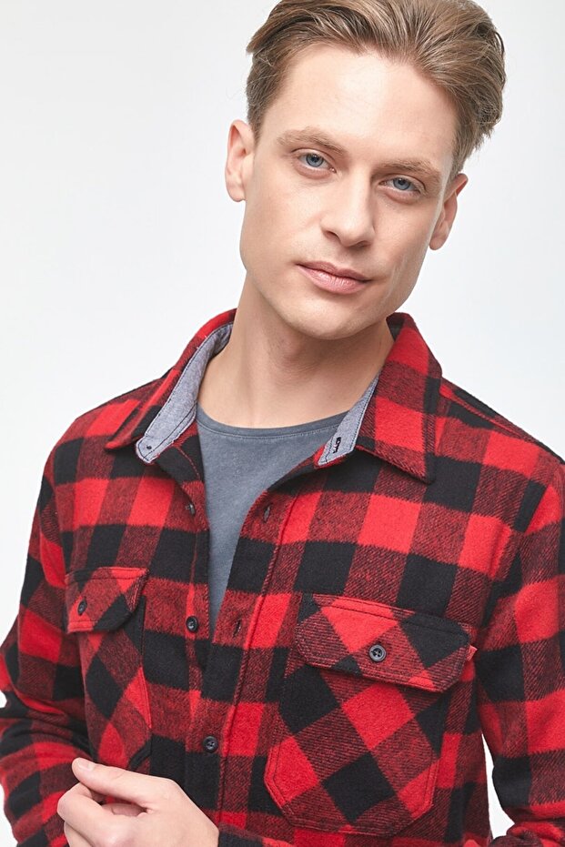 Tıny Brushed Red Check Wash Erkek Gömlek - 2