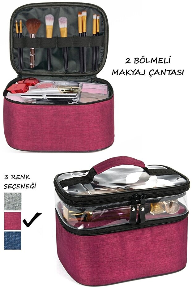 Purple Exp. Makeup Bag Travel Bag Organizer Double Compartment Makeup Care Bag Apparatus Accessory