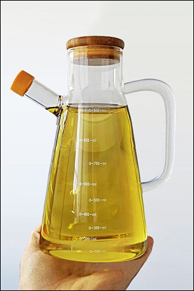 900ml Oil Vinegar Vinegar with Borosilicate Glass and Bamboo Lid