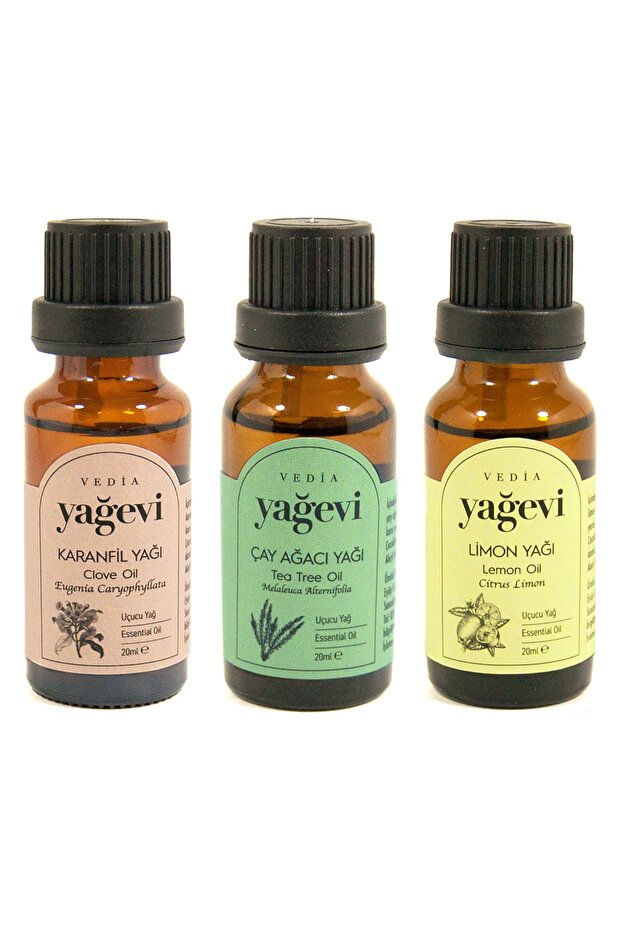 100% Pure Lemon Oil 20ml + Tea Tree Oil 20ml + Clove Oil 20ml 3-Piece Essential Oil Set, Large Size