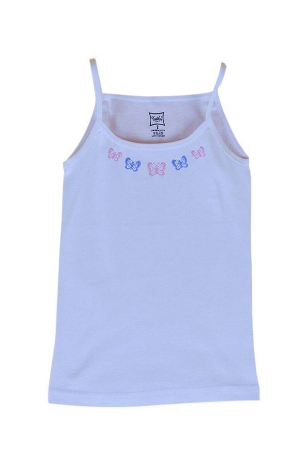 Girl's White Colored Embroidered String Strap 12-Piece Undershirt