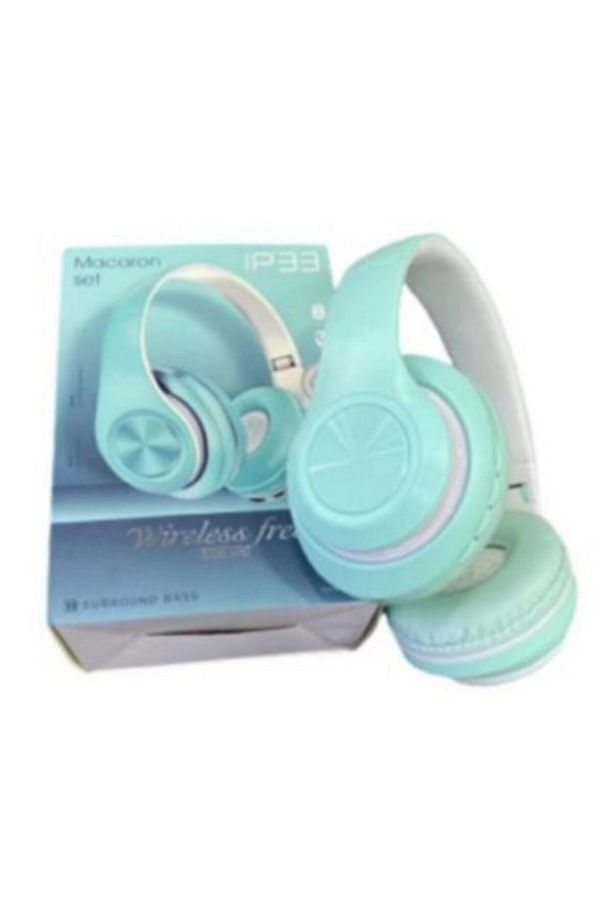 Mavi Mikrofonlu Stereo Macaron 5.0 Bluetooth Kulaklık Kablosuz - 3