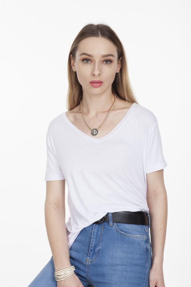 بلوزة أساسية غير متماثلة برقبة على شكل حرف V - 2