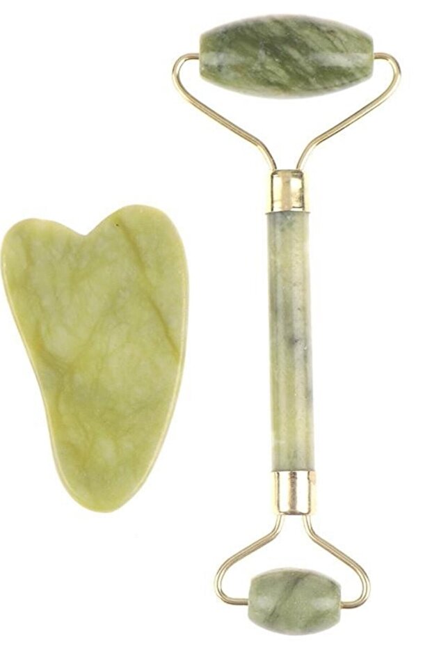 Double Sided 2-Piece Skin Facial Massage Tool Jade Roller Jade Stone Set
