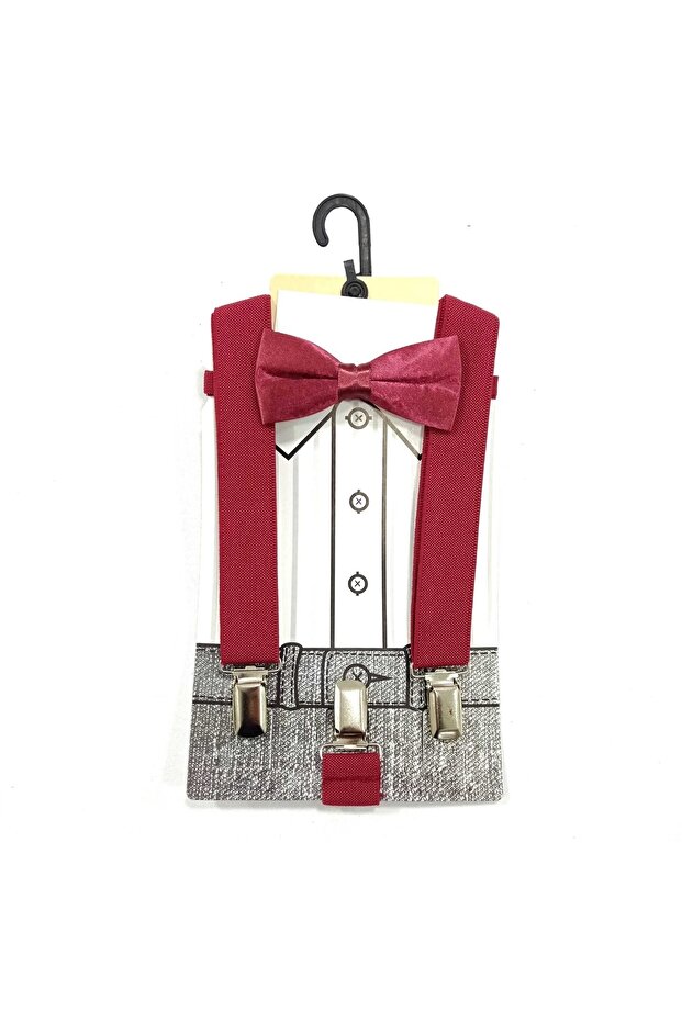 Children's Burgundy Bow Tie Trouser Suspender Set