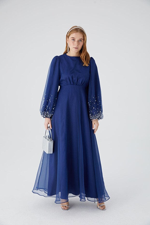 Stone Organza estélyi ruha sötétkék - 6