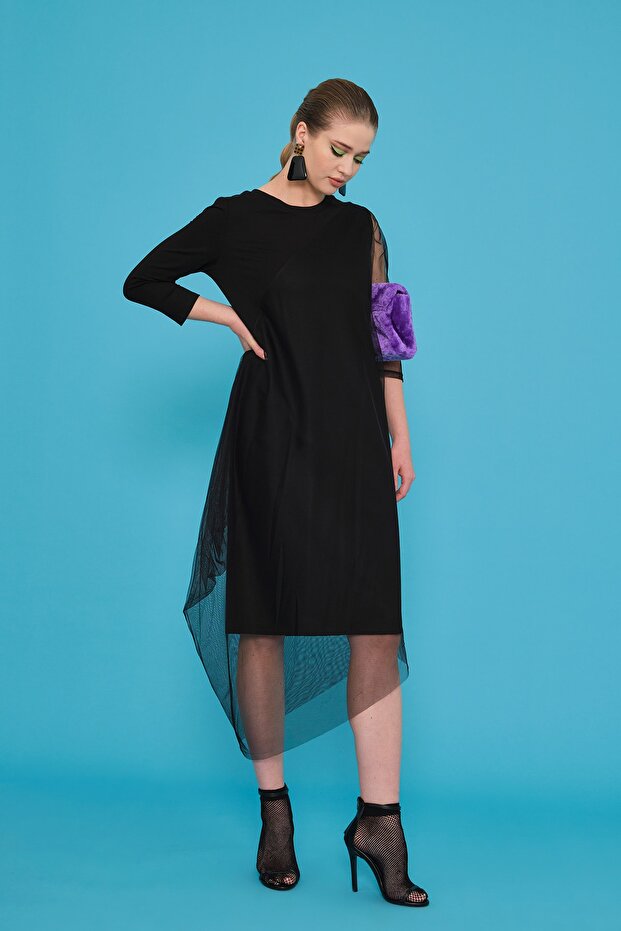 Tül Detaylı Elbise - 1