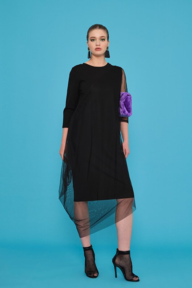 Tül Detaylı Elbise - 2