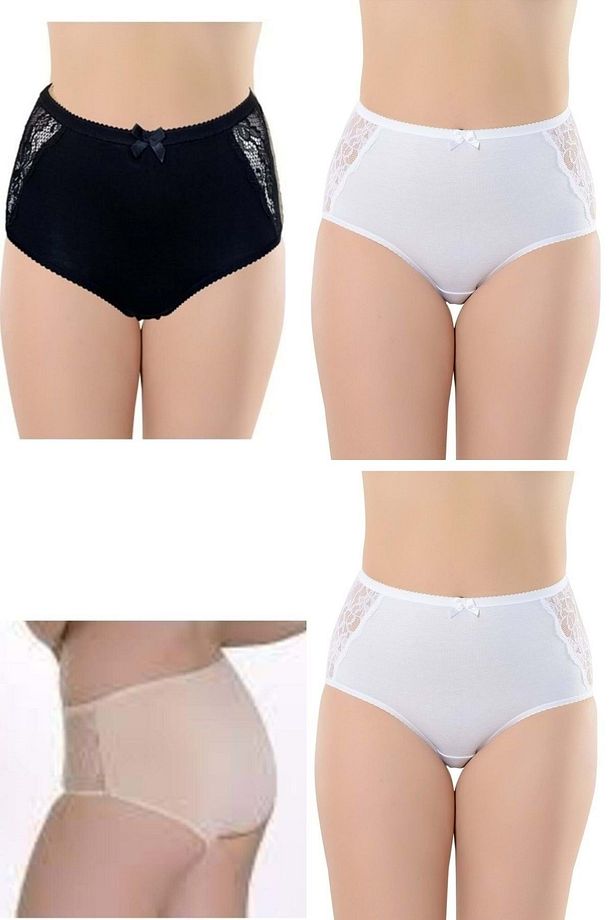 4 Lü Paket Modal Yüksek Bel Dantelli Bayan Koton Külot 0121 - Karışık - Xl - 1
