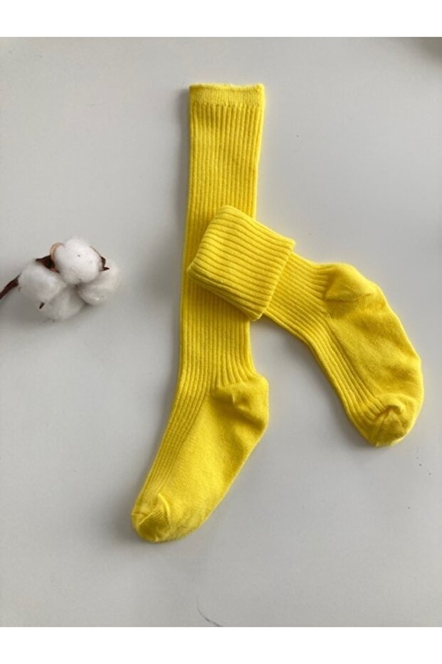 Yellow Knee-Length Ribbed Socks