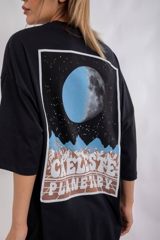 Siyah Renk Pamuk Caeleste Model Oversize Tshirt - 3