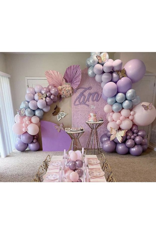 Retro Pink Lilac Birthday Balloon Chain Set 105 Pieces Balloon 1 Piece Pump 1 Piece Chain