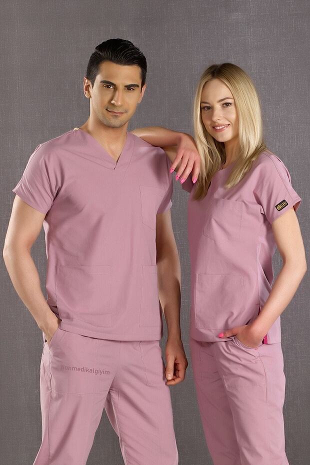 Dusty Rose New Lycra Set (Special Fabric) Scrubs Hospital Staff Uniform