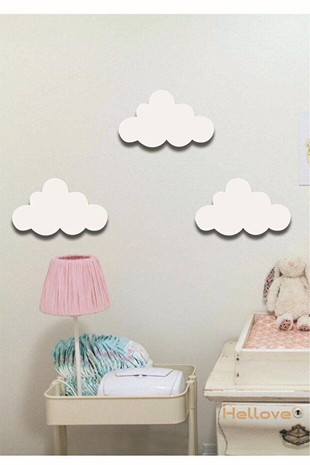 3 Ahşap Bulut Ahşap Duvar Dekoru Çocuk Odası Süsü - 2