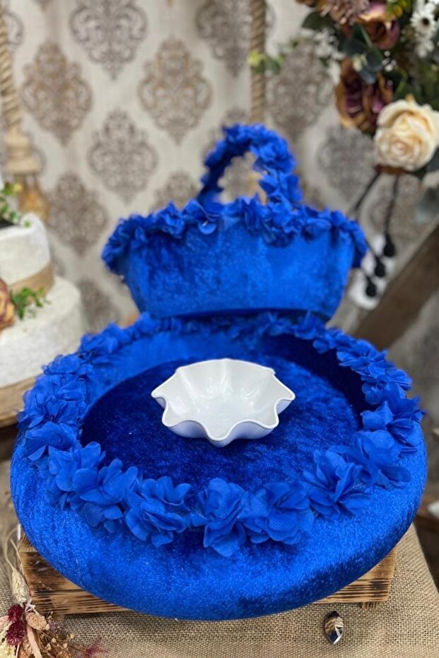 Cobalt Blue Three Dimensional Henna Tray and Basket Henna Night Supplies