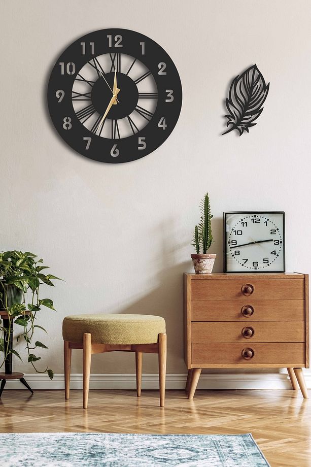 Dekoratif Duvar Saati 50x50cm + Yapraklı Tablo - 4