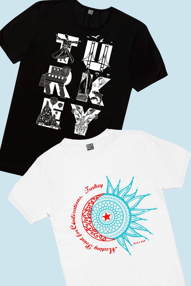 Türkiye Crescent Star White Turkey Letters Black Boys T-Shirt Eco Pack of 2