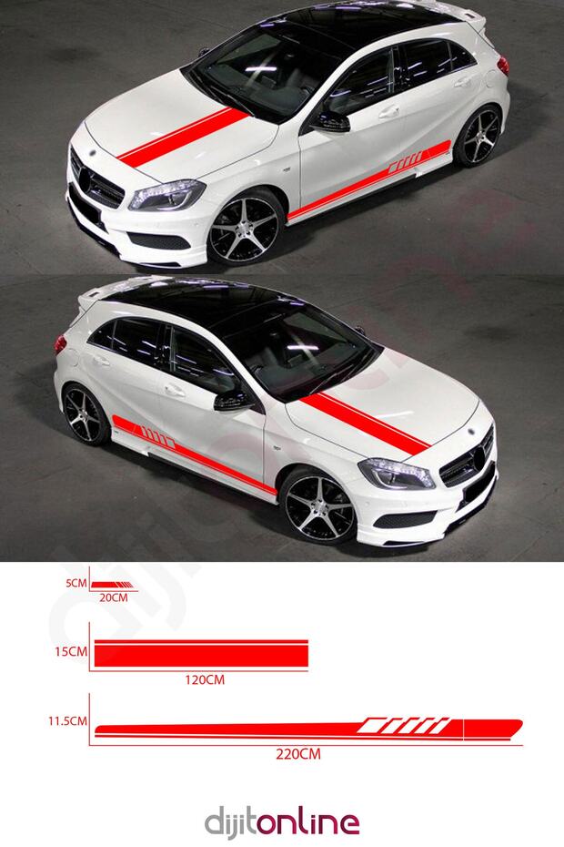5 Pieces Marşpiyel, Side Mirror, Hood Strip Sticker - Auto Sticker 120cm,20cm,210cm+35cm