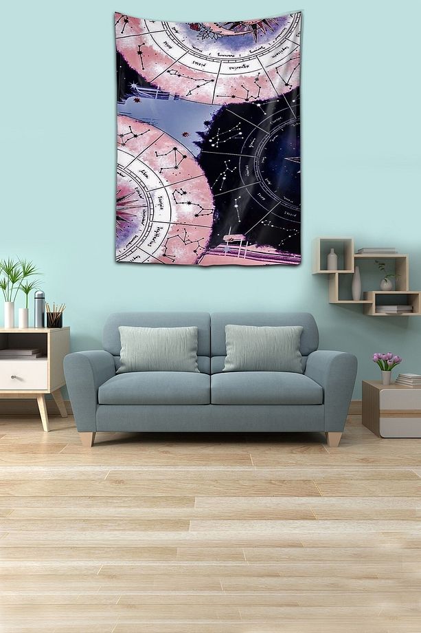 Yıkanabilir Leke Tutmaz Mikropetek Kumaş Astroloji Burç Desen Duvar Örtüsü Duvar Halısı Tapestry - 2