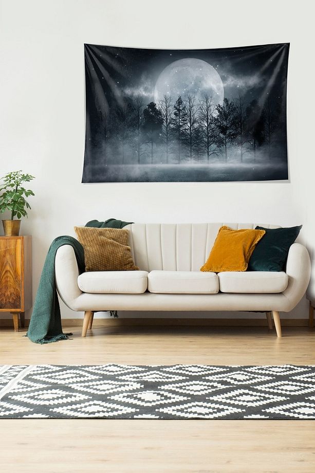 Alacakaranlık Orman Ay Desen Leke Tutmaz Kadife Dokulu Kumaş Duvar Örtüsü Duvar Halısı Tapestry - 4