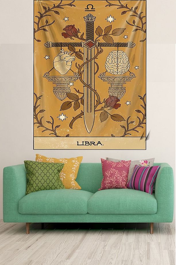 Libra Tarot Kalp Beyin Denge Desen Leke Tutmaz Kadife Doku Kumaş Duvar Örtüsü Duvar Halısı Tapestry - 1