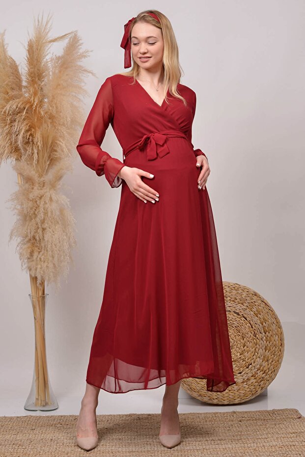 Women's New Season Double Breasted Collar Chiffon Maternity Dress