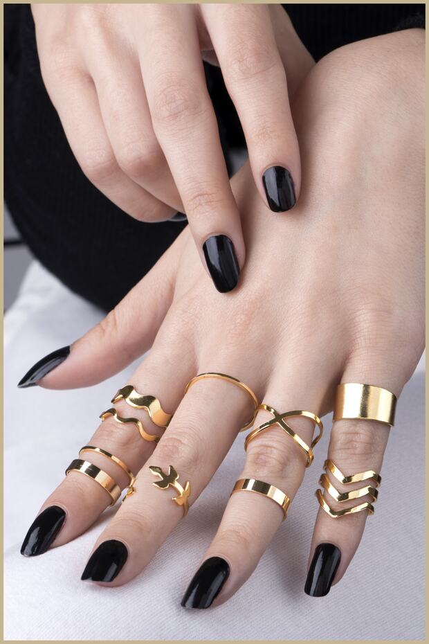 Set of 9 Rings and Joint Rings Gold Color (5 PIECES CAN BE ADJUSTED) 0049