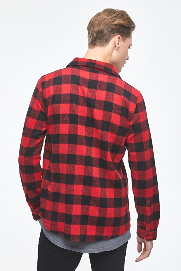 Tıny Brushed Red Check Wash Erkek Gömlek - 4