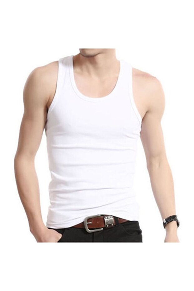 Men's White Strappy Combed Cotton Undershirt 6 Pack