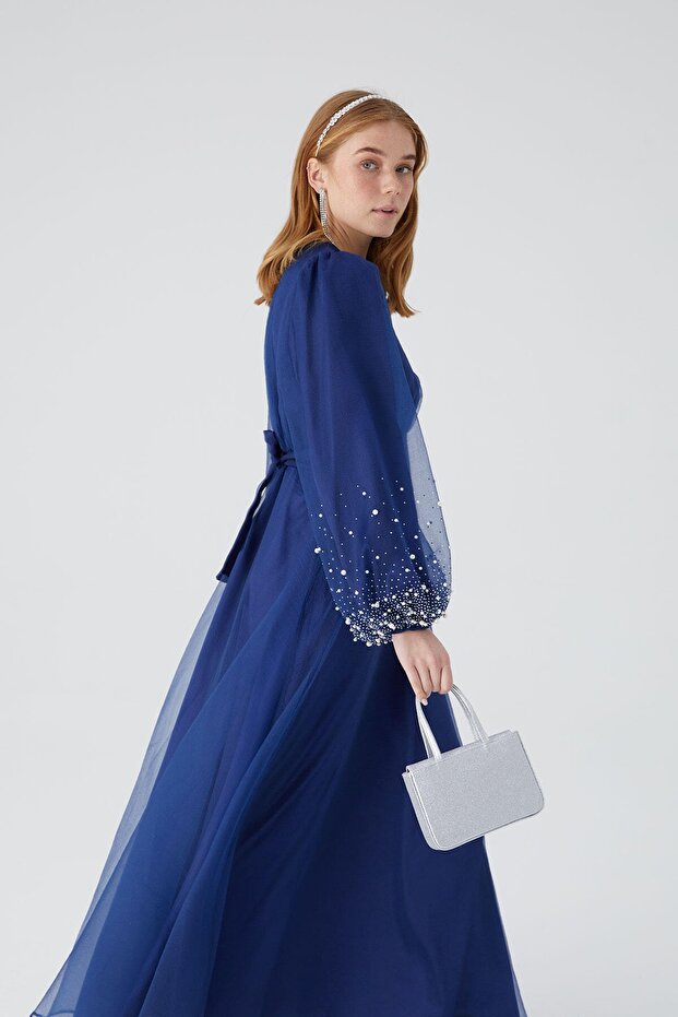 Stone Organza estélyi ruha sötétkék - 7