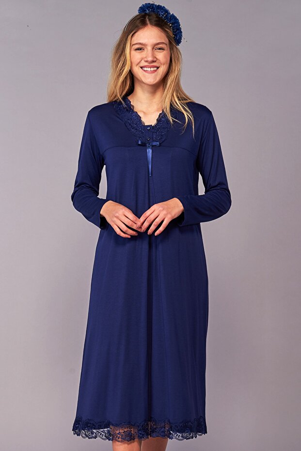 Lace Maternity Maternity Nightgown Navy Blue