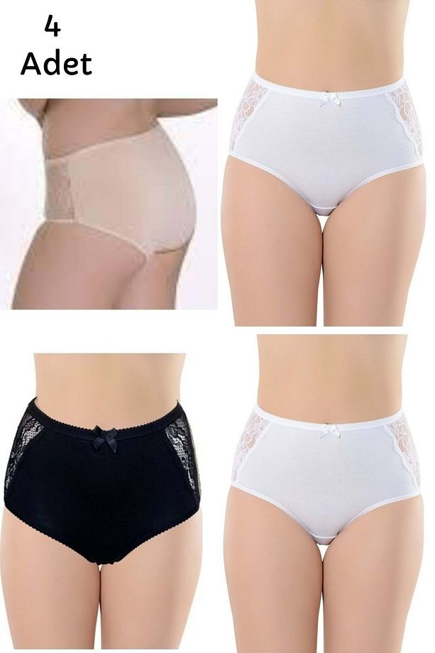 4 Lü Paket Modal Yüksek Bel Dantelli Bayan Koton Külot 0121 - Karışık - Xl - 2
