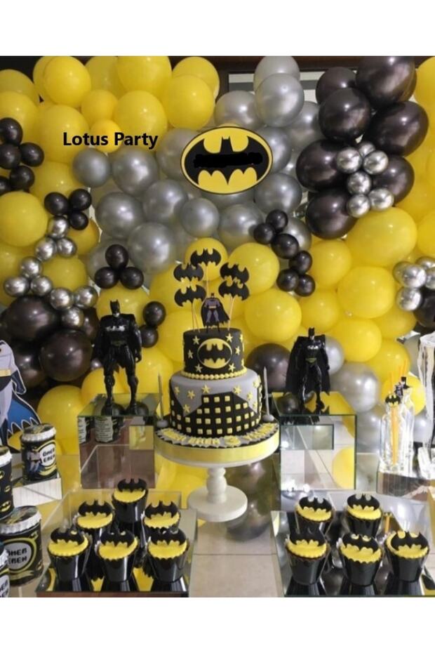100 Pieces - Batman Concept - Pastel Black - Yellow - Metallic Silver - Yellow Balloon Chain Set