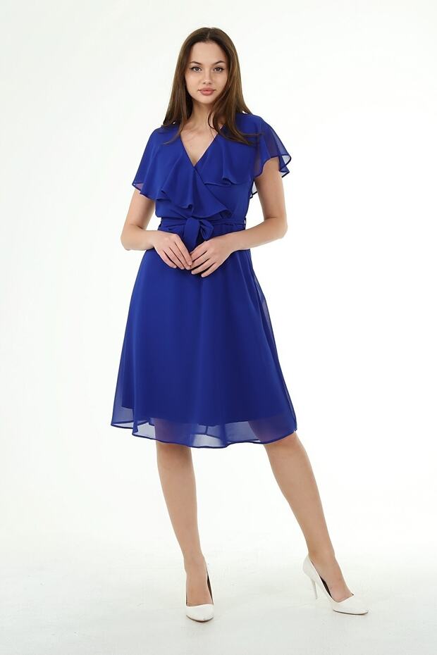 Women's Double Breasted Collar Tie Detailed New Season Chiffon Dress Nb8081