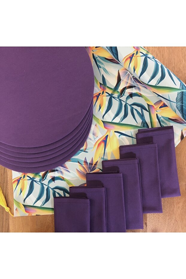 American Serve, 6 Plates, 6 Napkins and Runner Casabalan Flower Tk5